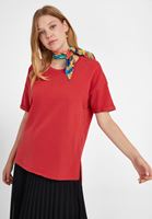 Bayan Kırmızı Sıfır Yaka Oversize Tişört