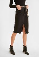 Bayan Gri Kemer Detaylı Denim Etek