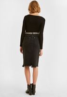 Bayan Gri Kemer Detaylı Denim Etek