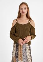 Bayan Yeşil Aksesuar Detaylı Triko Kazak