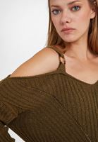 Bayan Yeşil Aksesuar Detaylı Triko Kazak