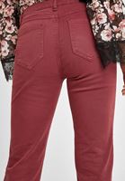 Bayan Bordo Nakış Detaylı Orta Bel Pantolon