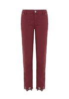 Bayan Bordo Nakış Detaylı Orta Bel Pantolon