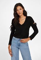 Bayan Siyah Cut-Out Detaylı V Yaka Bluz