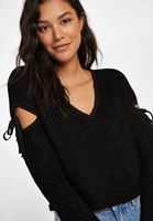 Bayan Siyah Cut-Out Detaylı V Yaka Bluz