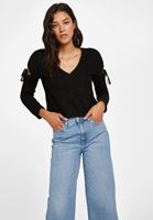 Bayan Siyah Cut-Out Detaylı V Yaka Bluz