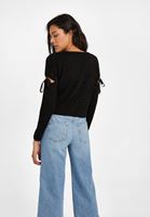 Bayan Siyah Cut-Out Detaylı V Yaka Bluz