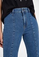 Bayan Mavi Yüksek Bel Yırtmaç Detaylı Pantolon