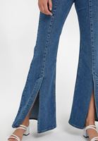 Bayan Mavi Yüksek Bel Yırtmaç Detaylı Pantolon