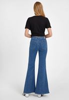 Bayan Mavi Yüksek Bel Yırtmaç Detaylı Pantolon