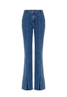 Bayan Mavi Yüksek Bel Yırtmaç Detaylı Pantolon