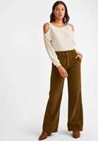 Bayan Yeşil Kadife Yüksek Bel Pantolon