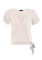 Bayan Krem Kruvaze Yaka Bağlamalı Tişört