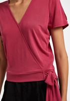 Bayan Pembe Kruvaze Yaka Bağlamalı Tişört