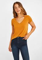 Bayan Turuncu Yumuşak Tuşeli V Yaka Tişört