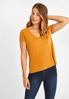 Bayan Turuncu Yumuşak Tuşeli V Yaka Tişört