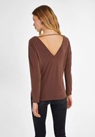 Bayan Kahverengi V Yaka Yumuşak Tuşeli Bluz