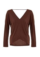 Bayan Kahverengi V Yaka Yumuşak Tuşeli Bluz