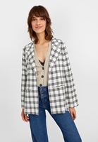 Bayan Krem Ekose Desenli Blazer Ceket