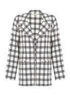 Bayan Krem Ekose Desenli Blazer Ceket