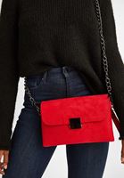 Bayan Kırmızı Toka Detaylı Süet Çanta