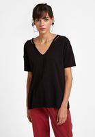 Bayan Siyah V Yaka Kesik Detaylı Tişört