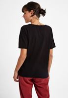 Bayan Siyah V Yaka Kesik Detaylı Tişört