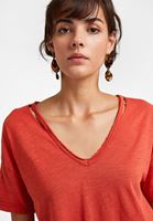 Bayan Pembe V Yaka Kesik Detaylı Tişört