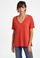 Bayan Pembe V Yaka Kesik Detaylı Tişört