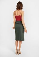 Bayan Yeşil Kemer Detaylı Cepli Etek