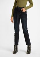 Bayan Lacivert Kemerli Yüksek Bel Denim Pantolon