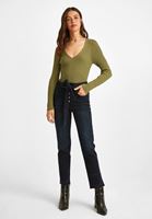 Bayan Lacivert Kemerli Yüksek Bel Denim Pantolon