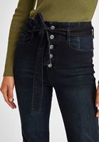 Bayan Lacivert Kemerli Yüksek Bel Denim Pantolon