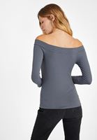 Bayan Gri Bot Yaka Uzun Kollu Bluz