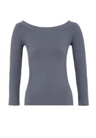 Bayan Gri Bot Yaka Uzun Kollu Bluz