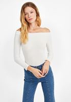 Bayan Krem Bot Yaka Uzun Kollu Bluz