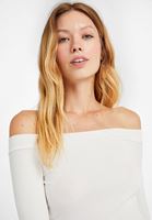 Bayan Krem Bot Yaka Uzun Kollu Bluz