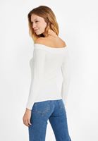 Bayan Krem Bot Yaka Uzun Kollu Bluz