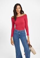 Bayan Pembe Bot Yaka Uzun Kollu Bluz