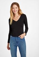 Bayan Siyah V Yaka Büzgü Detaylı Bluz