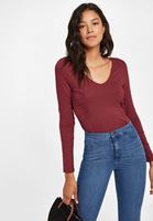 Bayan Bordo V Yaka Büzgü Detaylı Bluz