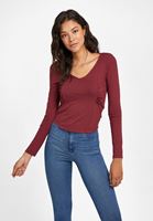 Bayan Bordo V Yaka Büzgü Detaylı Bluz