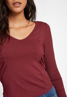 Bayan Bordo V Yaka Büzgü Detaylı Bluz