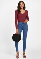 Bayan Bordo V Yaka Büzgü Detaylı Bluz