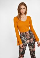 Bayan Turuncu V Yaka Flare Kollu Tişört