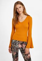 Bayan Turuncu V Yaka Flare Kollu Tişört