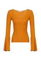 Bayan Turuncu V Yaka Flare Kollu Tişört