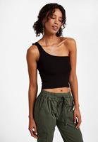 Bayan Siyah Tek Omuz Crop Top