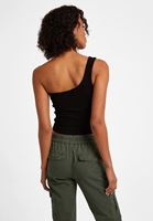 Bayan Siyah Tek Omuz Crop Top