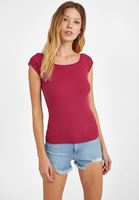 Bayan Pembe Kayık Yaka Kısa Kollu Tişört